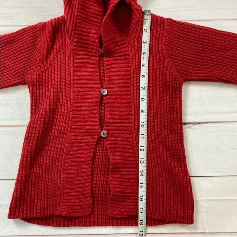 Tea Collection Kids Red Hooded Long Sleeve Button Up Knit Sweater